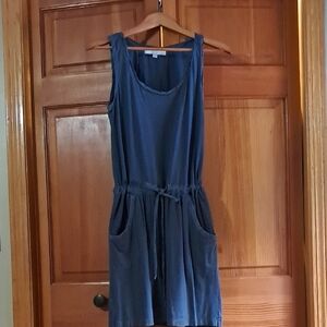 LOFT Navy/Gray Sleeveless Drawstring Pocket Mini Dress